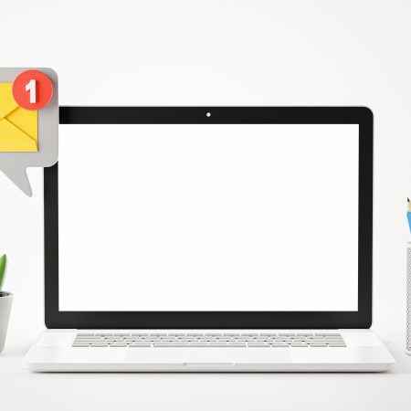 3d render of laptop with email notification icon for your mockup