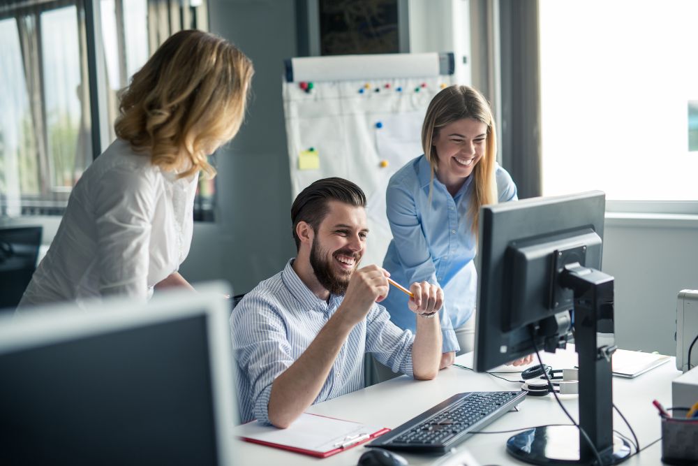 Business colleagues working together in an office.